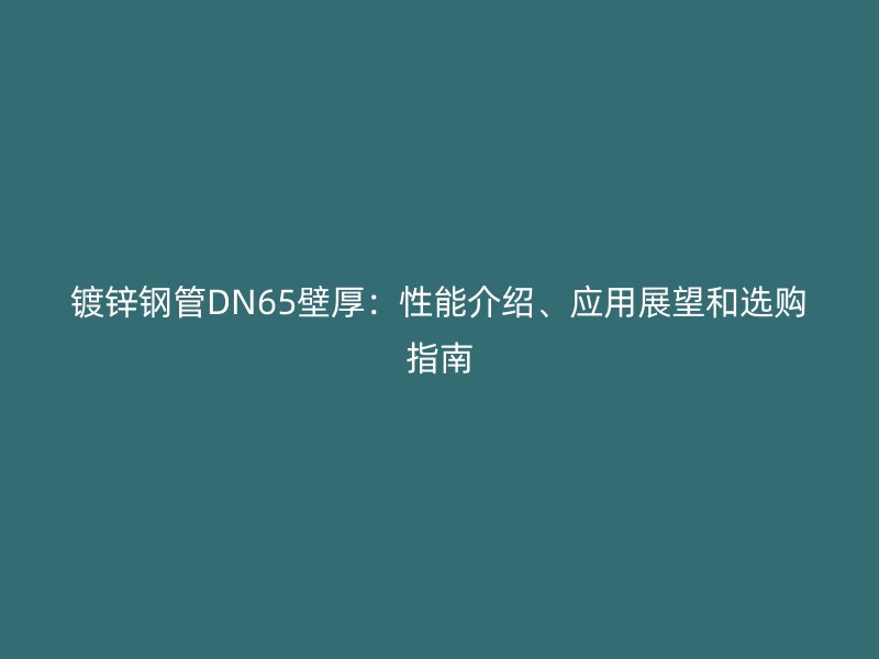 鍍鋅鋼管DN65壁厚：性能介紹、應(yīng)用展望和選購(gòu)指南