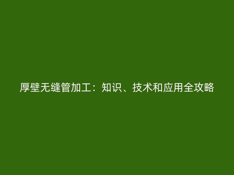 厚壁無縫管加工：知識、技術和應用全攻略