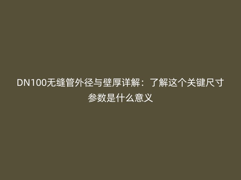 DN100無縫管外徑與壁厚詳解：了解這個關鍵尺寸參數是什么意義