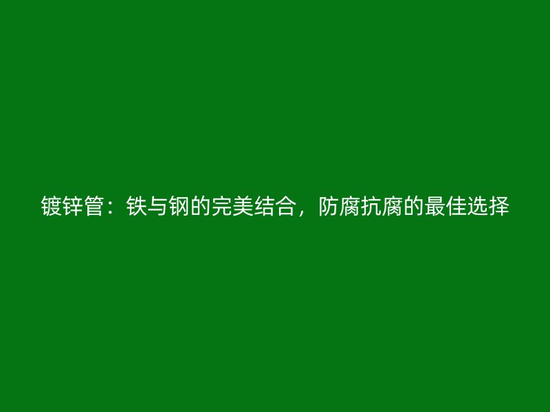 鍍鋅管：鐵與鋼的完美結合，防腐抗腐的最佳選擇
