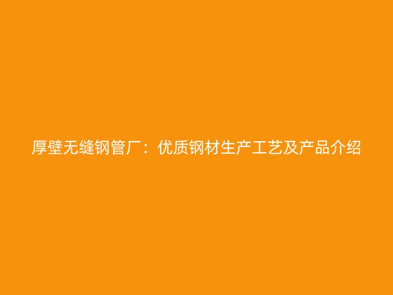 厚壁無縫鋼管廠：優質鋼材生產工藝及產品介紹